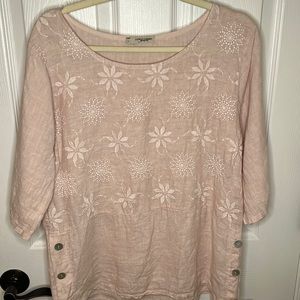 Lungo L’Arno Linen Floral Embroidered Top  (L)